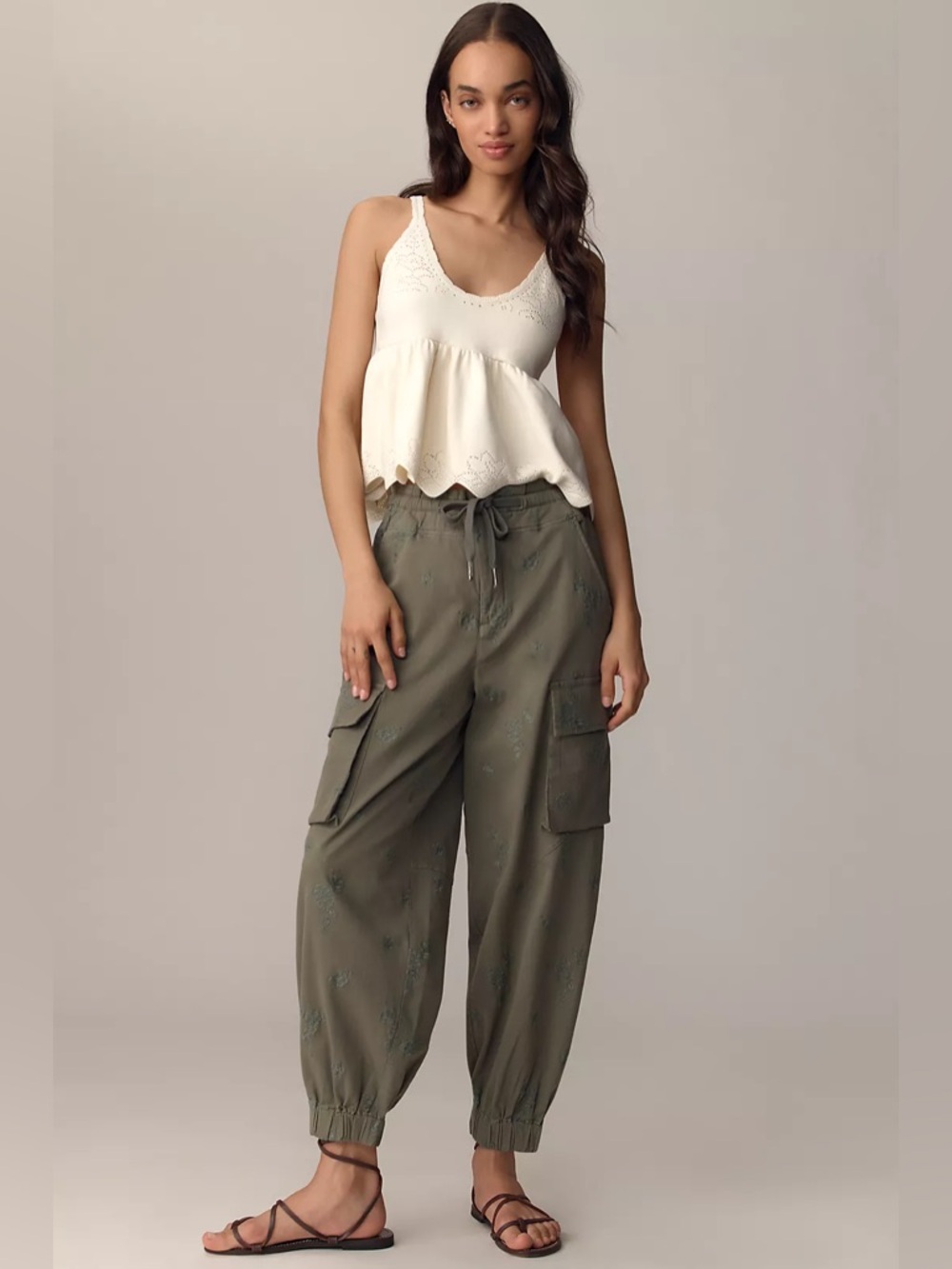 Anthropologie Pilcro Ditsy Embroidered Drawstring Cargo Pants View 2